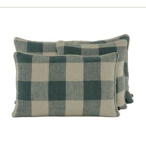 HAOMY Palma 100% linen checkered pillow sham covers set of two green beige 16x24